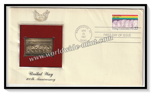 1987 USA United Way 100th Anniversary - Gold Replica FDC #FE100