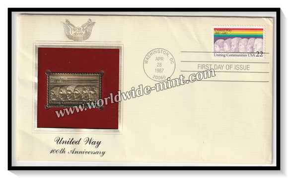 1987 USA United Way 100th Anniversary - Gold Replica FDC #FE100