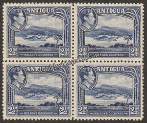 1938 - 1951 ANTIGUA - KING GEORGE VI TERCENTENARY BLOCK OF 4 MNH SG: 102