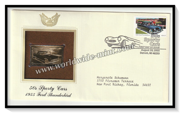 2005 USA 50s Sporty Cars 1955 ford Thunderbird - Gold Replica FDC #FE103