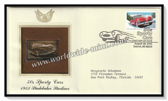 2005 USA 50s Sporty Cars 1953 Studebaker Starliner - Gold Replica FDC #FE104