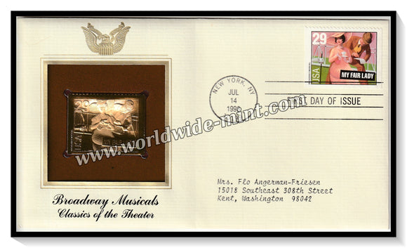 1993 USA Broadway Musicals Classics of the Theater - Gold Replica FDC #FE108