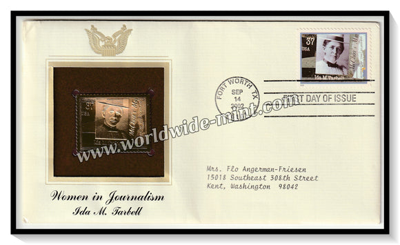 2002 USA Women in Journalism Ida M. Tarbell - Gold Replica FDC #FE112