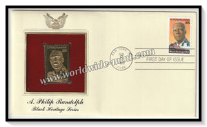 1989 USA A. Philip Randolph (American civil rights activist) Black Heritage Series - Gold Replica FDC #FE114