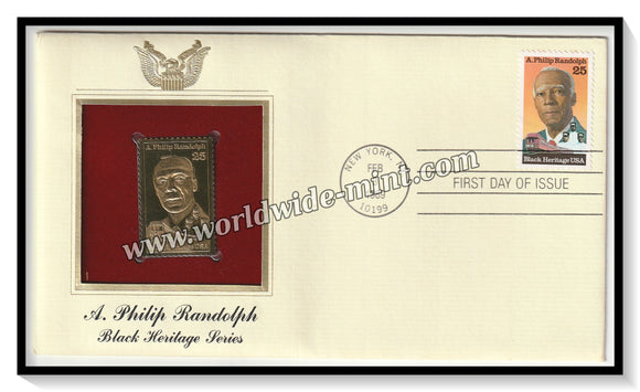 1989 USA A. Philip Randolph (American civil rights activist) Black Heritage Series - Gold Replica FDC #FE114