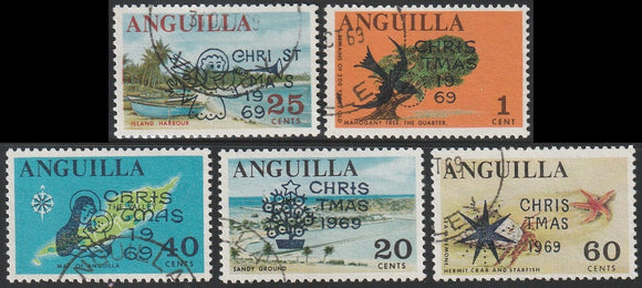 1969 Anguilla Christmas Used Stamp Set of 5 Boat, Star Fish, Sea, Birds #FOR-1169