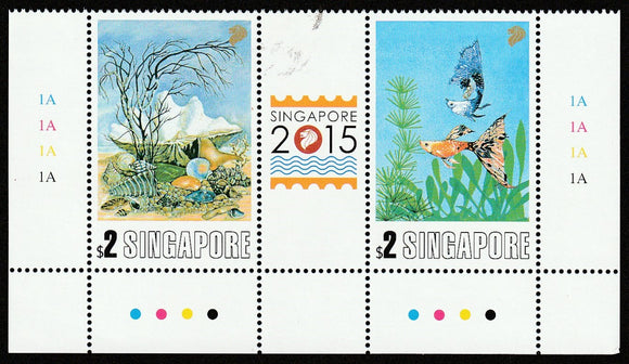 2013 Singapore Osaka Expo Stamp Issue - 2015 World Stamp Exhibition Gutter Pair - Marine Life, Fishes #FOR-1268