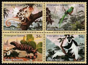 2001 United Nations Endangered species Setenant Block - Birds, Mammals, Reptiles #FOR-1277