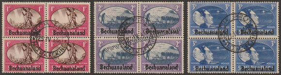 BECHUANALAND OVERPRINT ON SUID - AFRICA & SOUTH AFRICA 1945 - VICTORY ISSUE 3V BLOCK OF 4 USED SG: 129 - 131