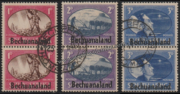 BECHUANALAND OVERPRINT ON SUID - AFRICA & SOUTH AFRICA 1945 - VICTORY ISSUE 3V VERTICAL  USED SG: 129 - 131