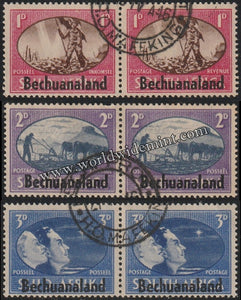 BECHUANALAND OVERPRINT ON SUID - AFRICA & SOUTH AFRICA 1945 - VICTORY ISSUE 3V HORIZONTAL USED SG: 129 - 131