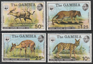 1976 Gambia Abuko Nature Reserve Set of 4 Deer, Leopard, Antelope, Cat #FOR-1307