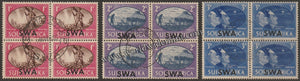 SWA (SOUTH WEST AFRICA) OVERPRINT ON SUID - AFRICA & SOUTH AFRICA 1945 - VICTORY ISSUE 3V BLOCK OF 4USED SG: 131 - 133