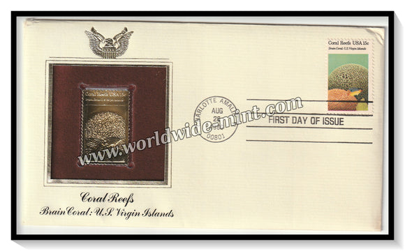 1980 USA Coral Reefs Brain Coral: U.S. Virgin Islands - Gold Replica FDC #FE131