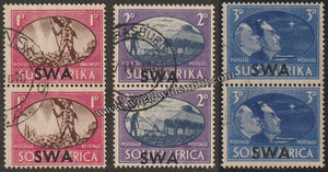 SWA (SOUTH WEST AFRICA) OVERPRINT ON SUID - AFRICA & SOUTH AFRICA 1945 - VICTORY ISSUE 3V VERTICAL USED SG: 131 - 133