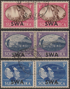 SWA (SOUTH WEST AFRICA) OVERPRINT ON SUID - AFRICA & SOUTH AFRICA 1945 - VICTORY ISSUE 3V HORIZONTAL USED SG: 131 - 133