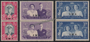 SWA (SOUTH WEST AFRICA ) SUID - AFRICA & SOUTH AFRICA 1947 - ROYAL VISIT 3V VERTICAL MNH SG: 134 - 136