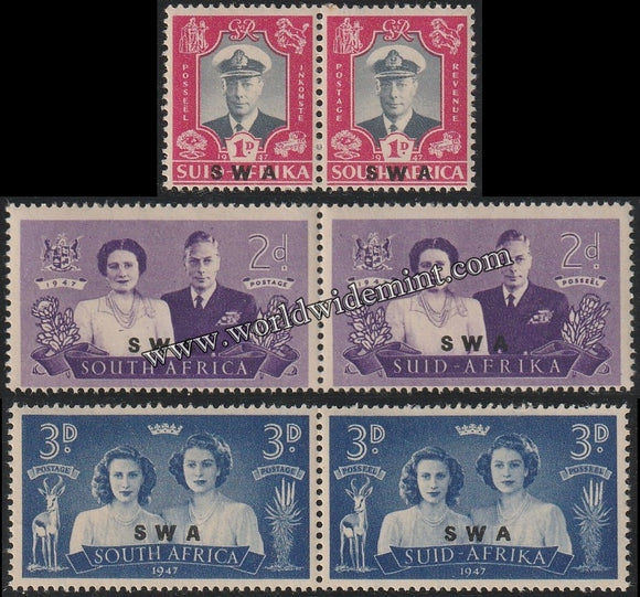 SWA (SOUTH WEST AFRICA ) SUID - AFRICA & SOUTH AFRICA 1947 - ROYAL VISIT 3V HORIZONTAL  MNH SG: 134 - 136