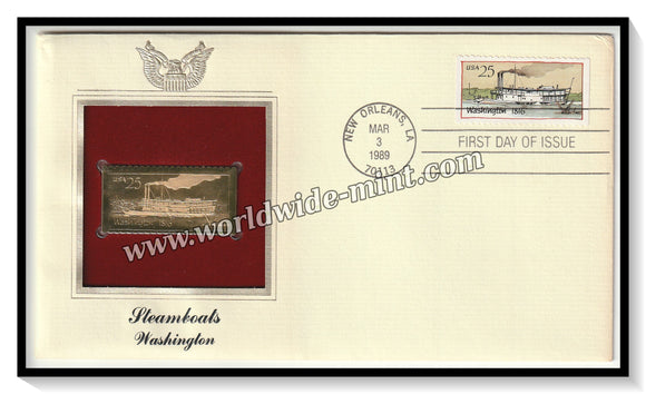 1989 USA Steamboats Washington - Gold Replica FDC #FE137