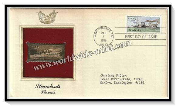 1989 USA Steamboats Phoenix - Gold Replica FDC #FE138