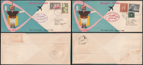 1964 Bombay - Nandi, Nandi - Bombay Air India set of 2 First flight cover #FFCF14