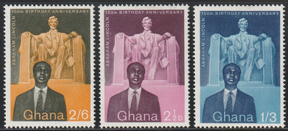 1959 Ghana 150th Birthday Anniversary of Abraham Lincoln (16th U.S. President) Set of 3 MH #FOR-1406