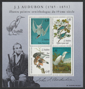 1995 France Bird Drawings by J.J.Audubon (French-American artist and naturalist) MS #FOR-1446