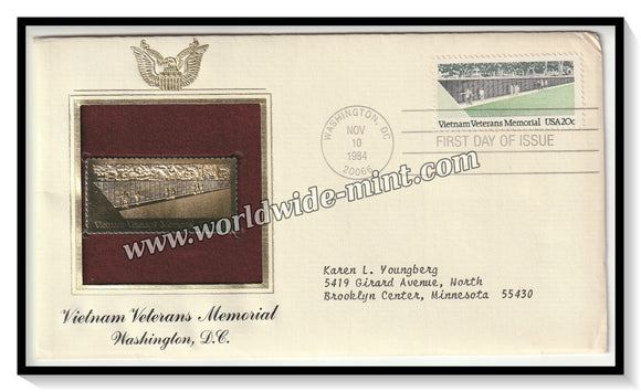 1984 USA Vietnam Veterans Memorial Washington, D.C.  - Gold Replica FDC #FE146