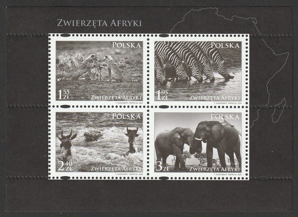 2009 Poland Animals of Africa MS Deer, Elephant, Deer, Zebra, Buffalo #FOR-1556