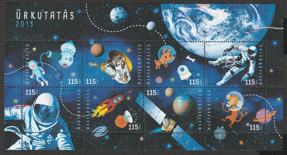 2015 Hungary Anniversaries and Events in Space Research MS - Space Shuttle, Earth, Moon, Monkey, Satellite #FOR-1568