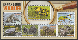 2016 Australia Endangered Wildlife MS Snow Leopard, Frog, parrot, Tortoise, Gorilla, Elephant, Quell #FOR-1622