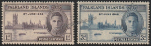 FALKLAND ISLANDS 1946 - KING GERORGE VI - VICTORY ISSUE 2V MNH SG: 164 - 165