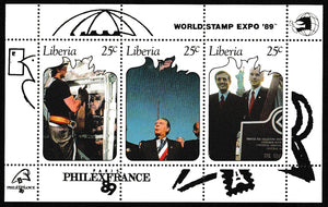 1989 Liberia International Stamp Exhibition "WORLD STAMP EXPO '89" - Washington, U.S.A. - International Stamp Exhibition "PHILEXFRANCE '89" - Paris, France MS #FOR-1682