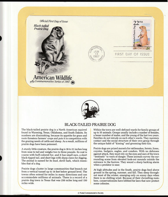 1987 USA American Wildlife - Black-tailed Prairie Dog FDC #FE172