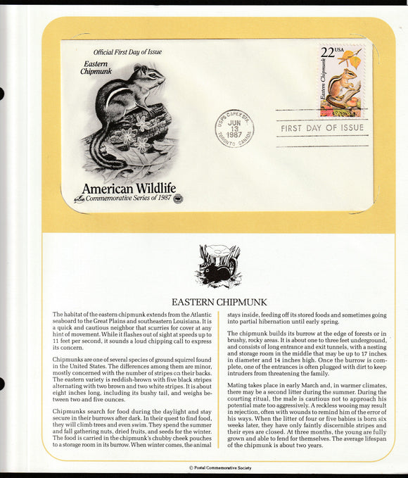 1987 USA American Wildlife - Eastern Chipmunk FDC #FE184