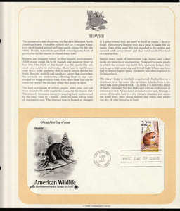 1987 USA American Wildlife - Beaver FDC #FE185