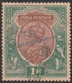 1911 - 1923 BRITISH INDIA - 1 R Brown & Green (Shades) - King George V Star W/M Used Stamp S.G:186
