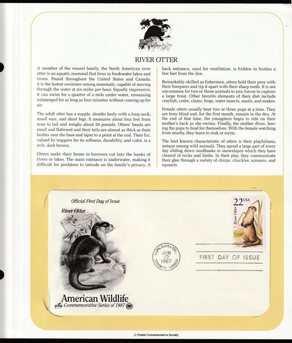 1987 USA American Wildlife - River Otter FDC #FE187