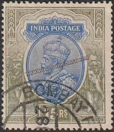 1911 - 1923 BRITISH INDIA - 15 R Blue & Olive (1913) - King George V Star W/M Used Stamp S.G:190