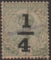 1922 BRITISH INDIA - 1/4 a on 1/2 a Bright Green - King George V Star W/M Used Stamp S.G:195