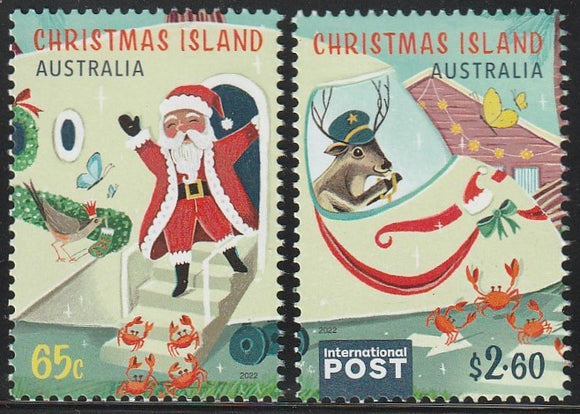 2022 Australia Christmas Island Christmas Set of 2 Santa Claus, Deer, Birds, Crab, Butterflies MNH #FOR-19