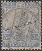 1922 - 1926 BRITISH INDIA - 3a Ultramarine (1923) - King George V Star W/M Used Stamp S.G:200