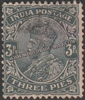 1926 - 1933 BRITISH INDIA - 3p Slate - King George V Multi Star W/M Used Stamp S.G:201