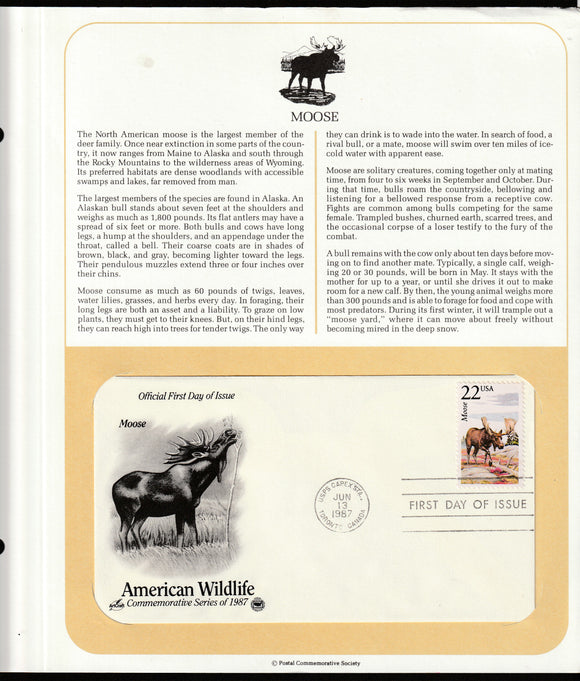 1987 USA American Wildlife -Moose FDC #FE202