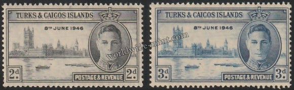 TURKS & CAICOS ISLANDS 1946 - KING GEORGE VI - VICTORY ISSUE 2V MNH SG: 206 - 207