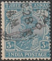 1926 - 1933 BRITISH INDIA - 3a Blue (1928) - King George V Multi Star W/M Used Stamp S.G:209