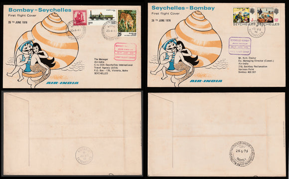 1976 Bombay - Seychelles,  Seychelles -  Bombay Air India set of 2 First flight cover #FFCF21