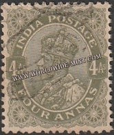 1926 - 1933 BRITISH INDIA - 4a Pale Sage Green - King George V Multi Star W/M Used Stamp S.G:210