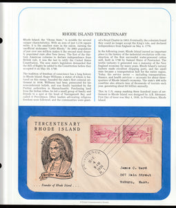 1936 USA Tercentenary Rhode Island Roger Williams FDC #FE211