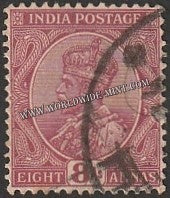 1926 - 1933 BRITISH INDIA - 8a Reddish Purple - King George V Multi Star W/M Used Stamp S.G:212